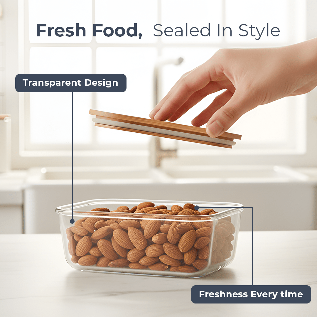 Premium Airtight Borosilicate Glass Food Container with Bamboo Lid