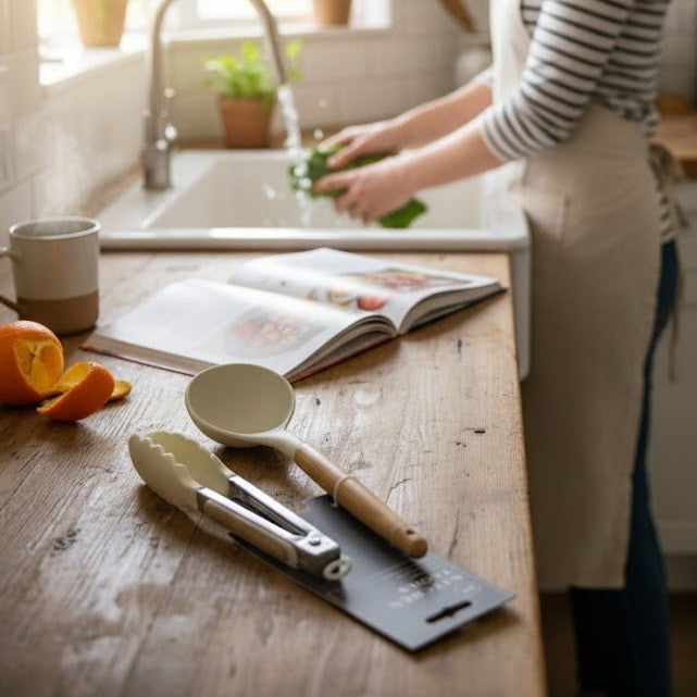 Premium Heat-Resistant Silicone Ladle & Tongs Set