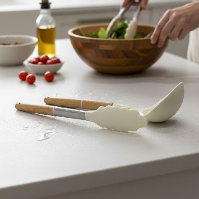 Premium Heat-Resistant Silicone Ladle & Tongs Set