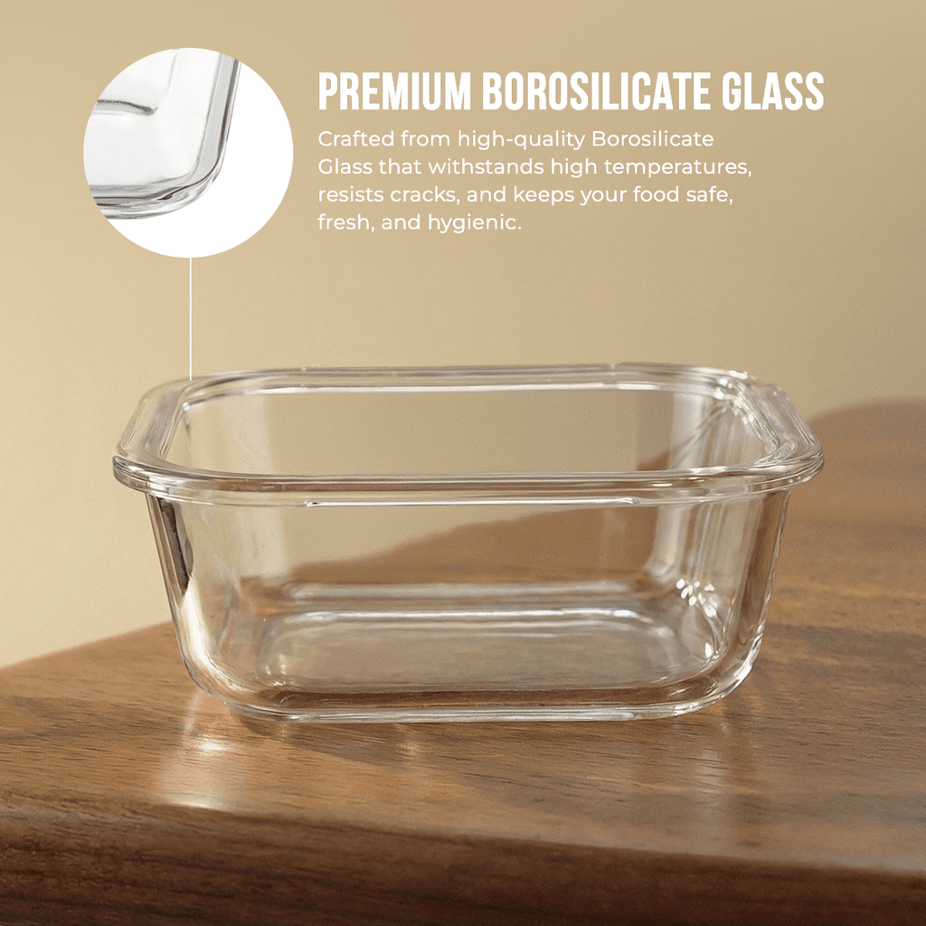 Premium Leak-Proof Borosilicate Glass Container with Steel Lid(800ml)