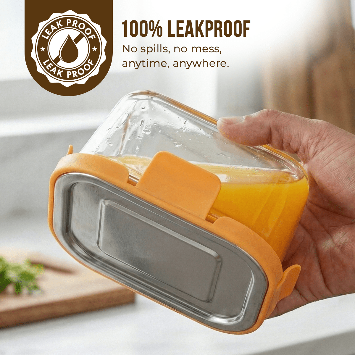 Premium Leak-Proof Borosilicate Glass Container with Steel Lid(800ml)