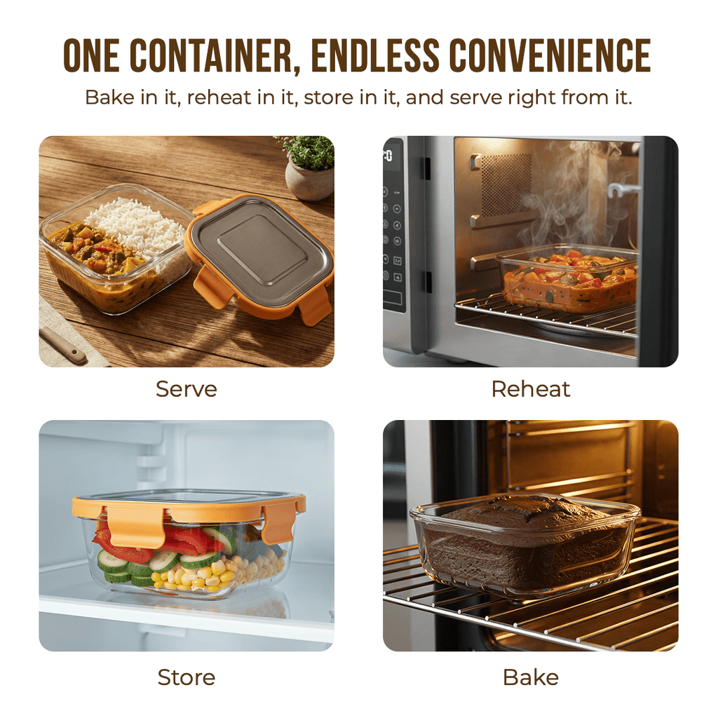 Premium Leak-Proof Borosilicate Glass Container with Steel Lid(800ml)