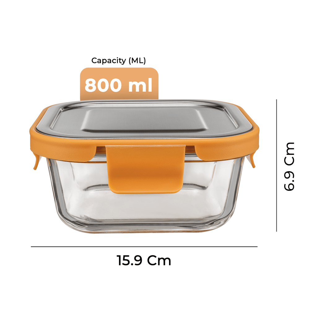 Premium Leak-Proof Borosilicate Glass Container with Steel Lid(800ml)