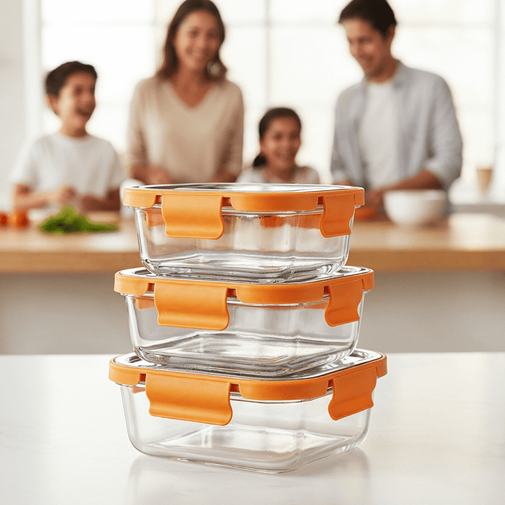 Premium Leak-Proof Borosilicate Glass Container with Steel Lid(800ml)