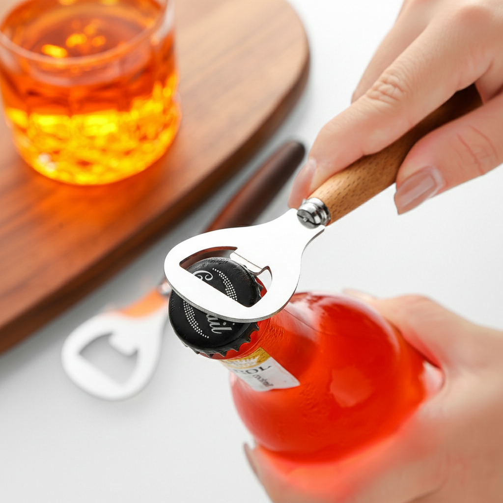 Premium Wood & Stainless Steel Wooden Handle Opener