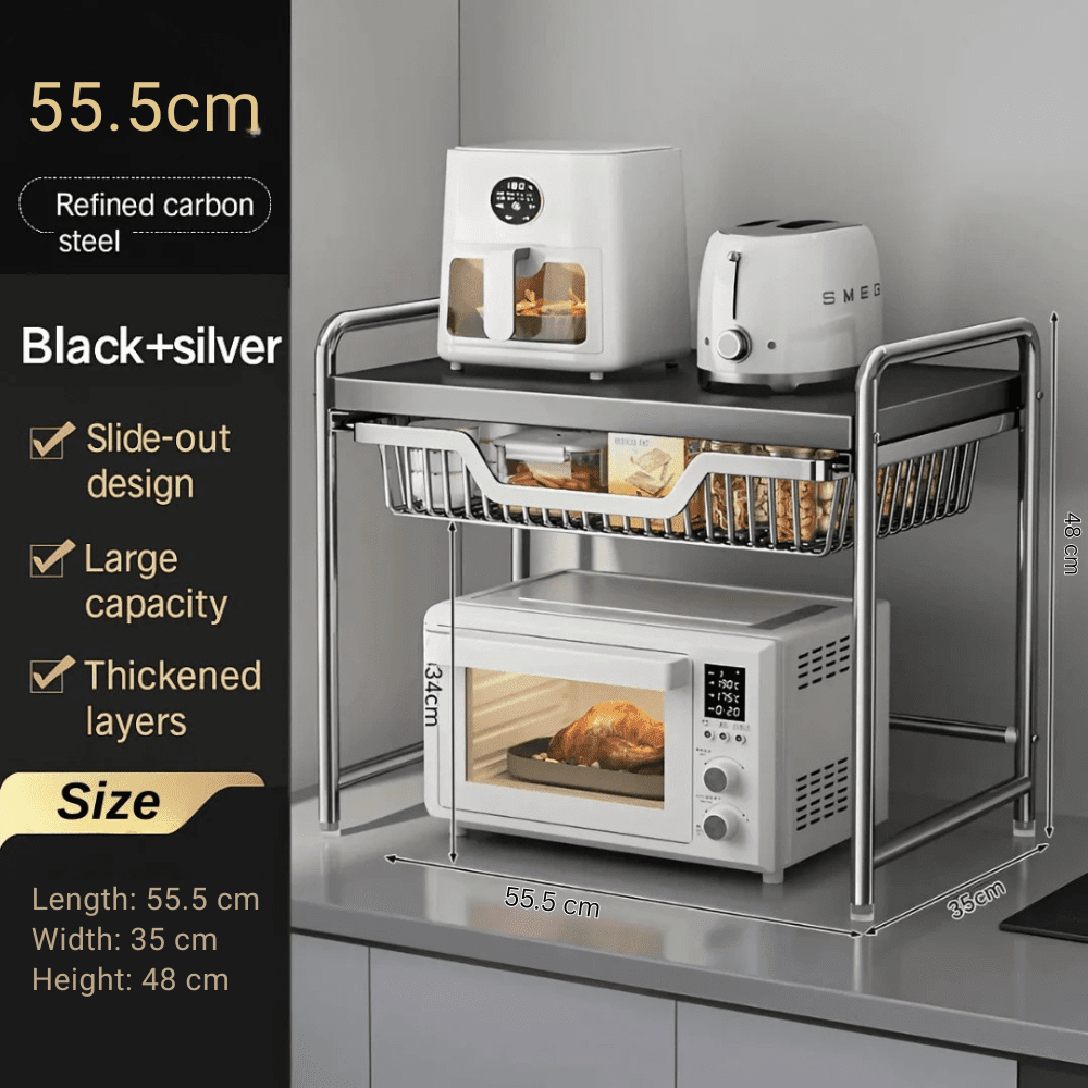 Multi-Functional Stainless Steel Kitchen Shelf with Pull-Out Tray