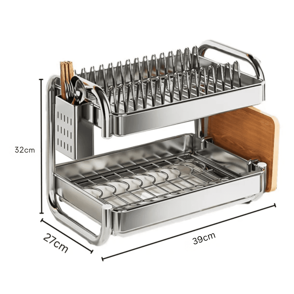 Multifunctional Stainless Steel Dish Rack with Cutlery and Cutting Board Holder(39cm)
