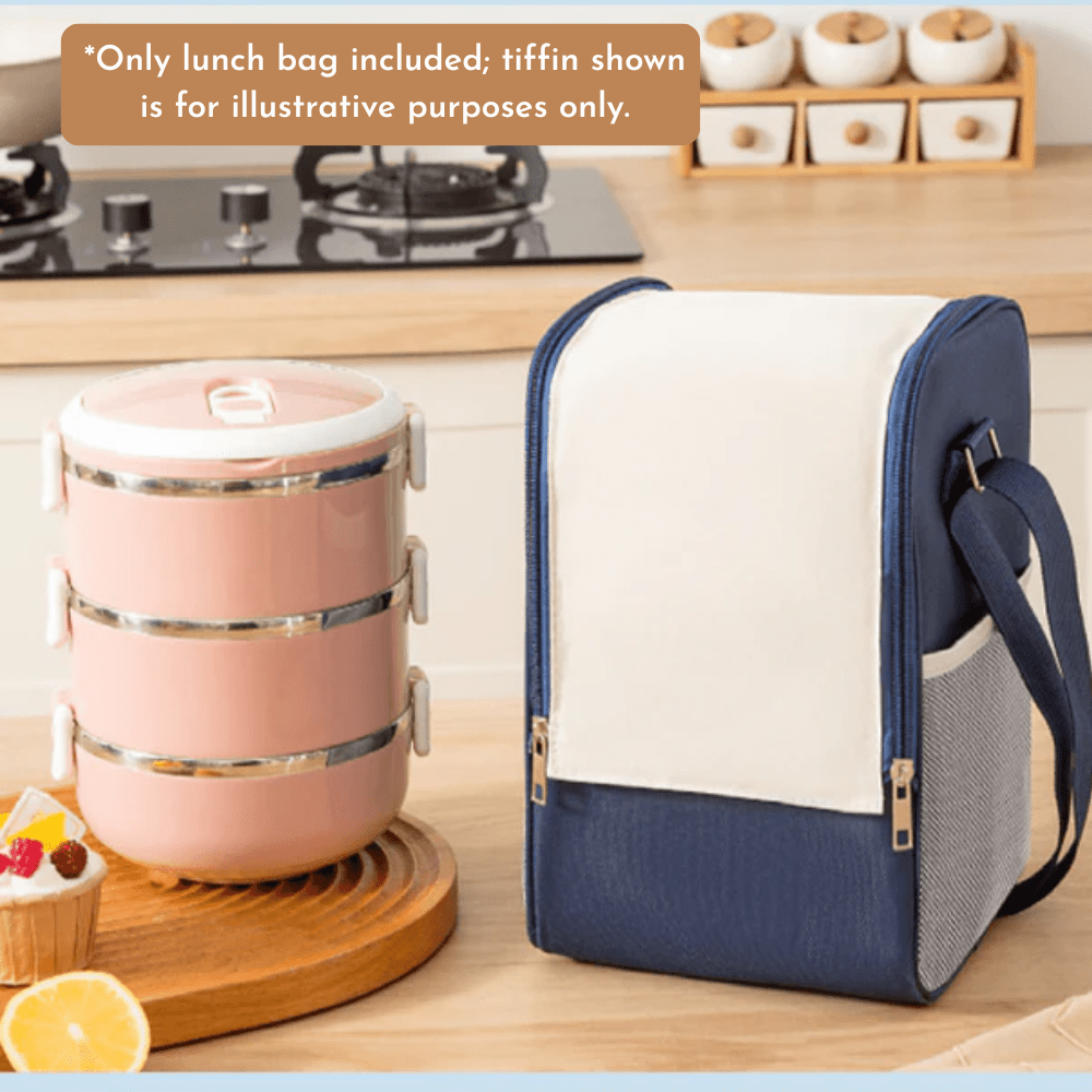 Multifunctional Double Zipper Thermal Lunch Bag with Shoulder Strap