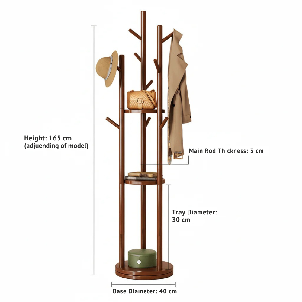 Premium Solid Wood 360° Rotatable Coat Stand for Home and Bedroom