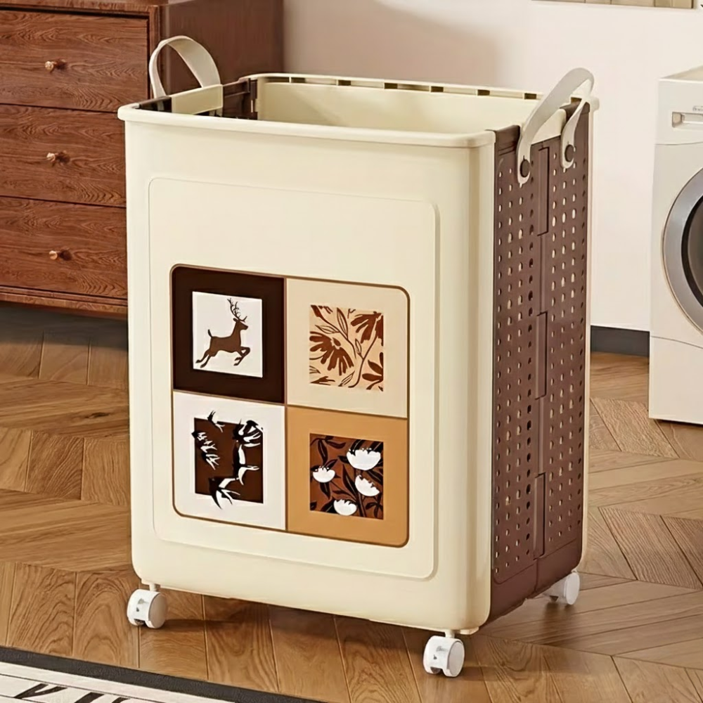 Space-Saving Folding Laundry Basket with Wheels and Handles