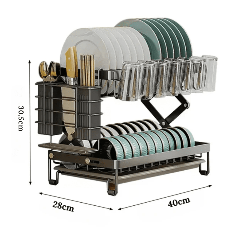 Multifunctional Foldable Carbon Steel Double-Layer Dish Drying Rack (40cm)