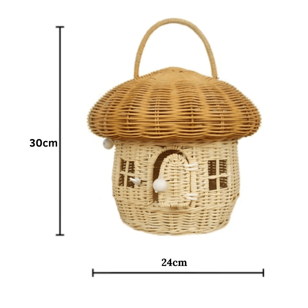 Multi-Purpose Rattan Woven Mushroom Storage Basket with Lid