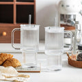 Ribbed Glass Tumbler Set with Handle & Straw(540ml)