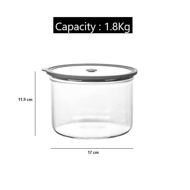 Multi-Purpose Transparent Borosilicate Food Storage Container with Airtight Lid(1.8Kg)