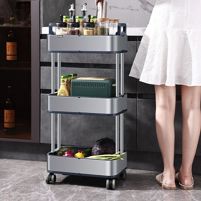 Slim 3-Tier Stainless Steel Storage Cart with Wheels