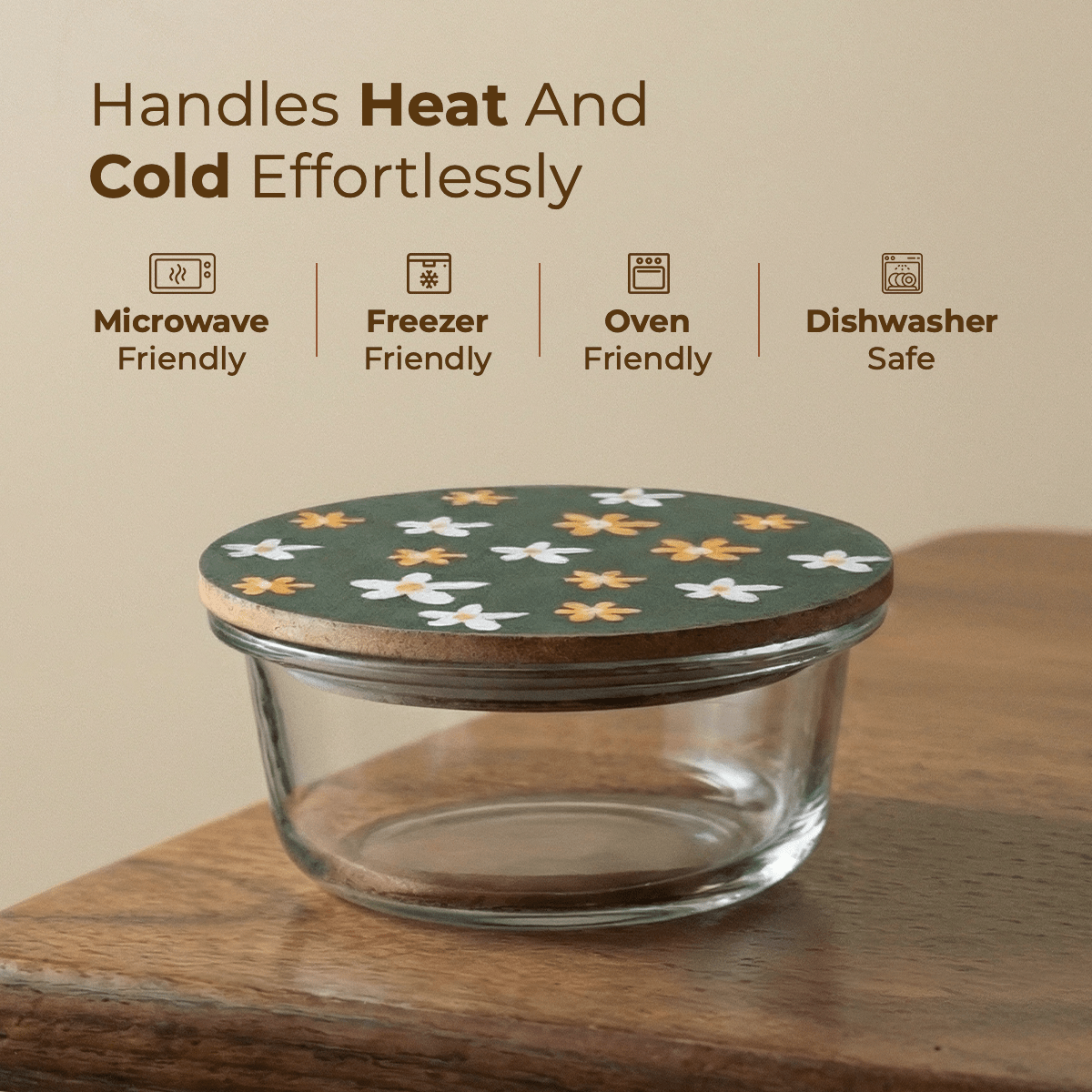 Round Borosilicate Glass Food Container with Printed Lid