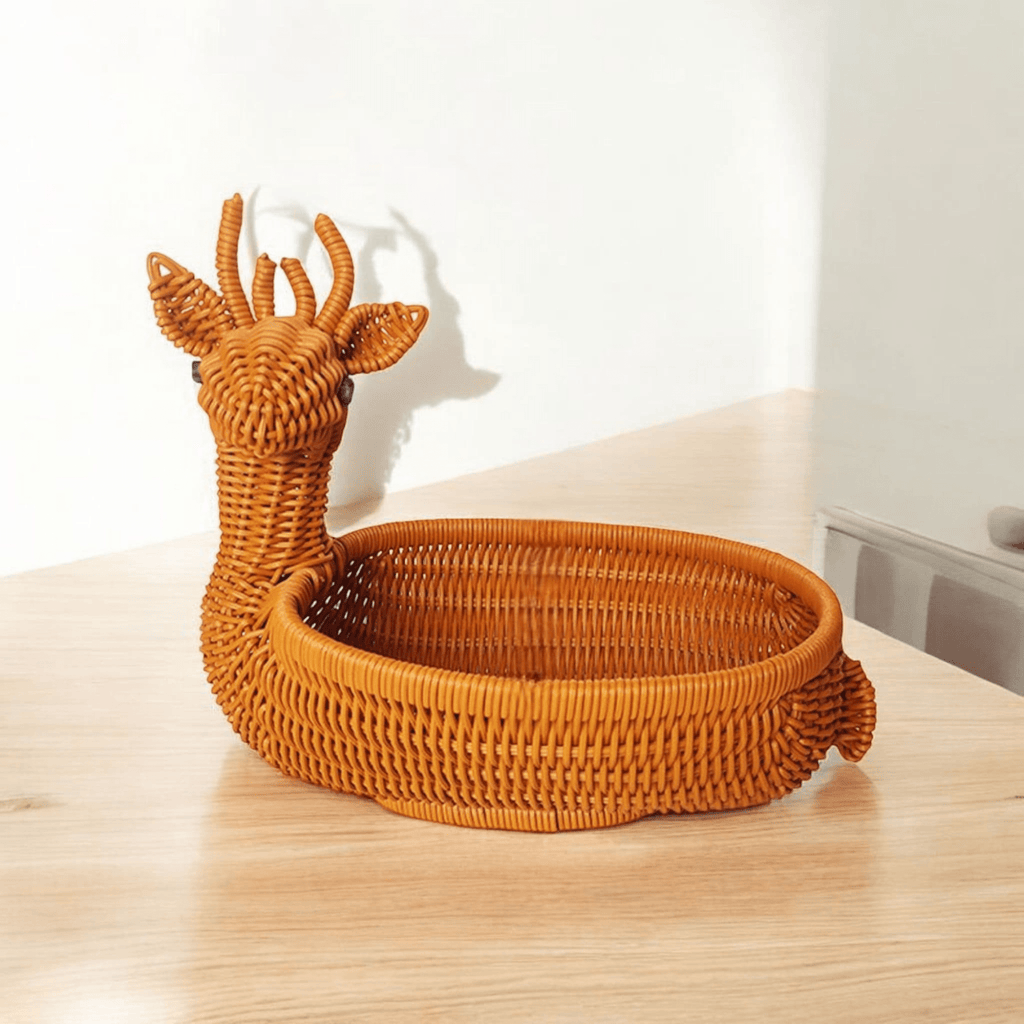 Multi-Purpose Deer-Shaped Imitation Rattan Food & Bread Basket (32cm)