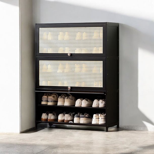 Multi-Tier Bamboo Wood Storage Shelf with Flip-Up Doors (80cm)
