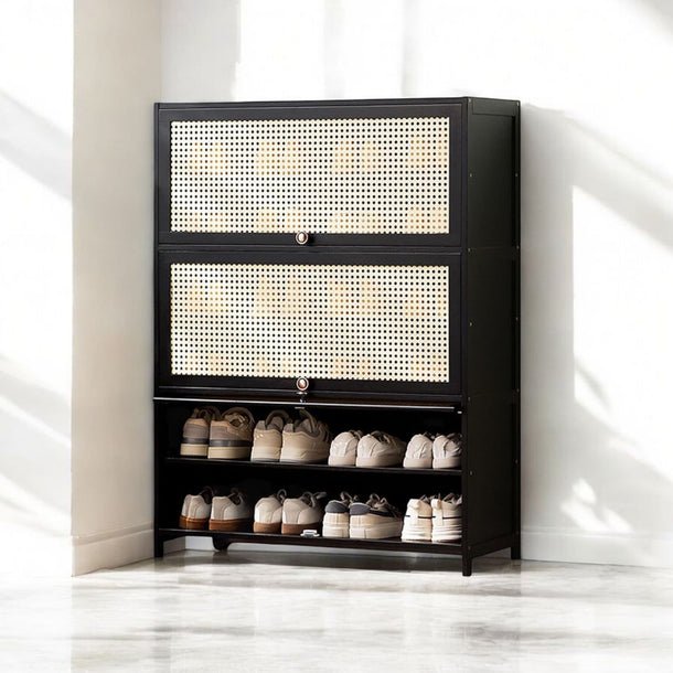 Multi-Tier Bamboo Wood Storage Shelf with Flip-Up Doors (80cm)