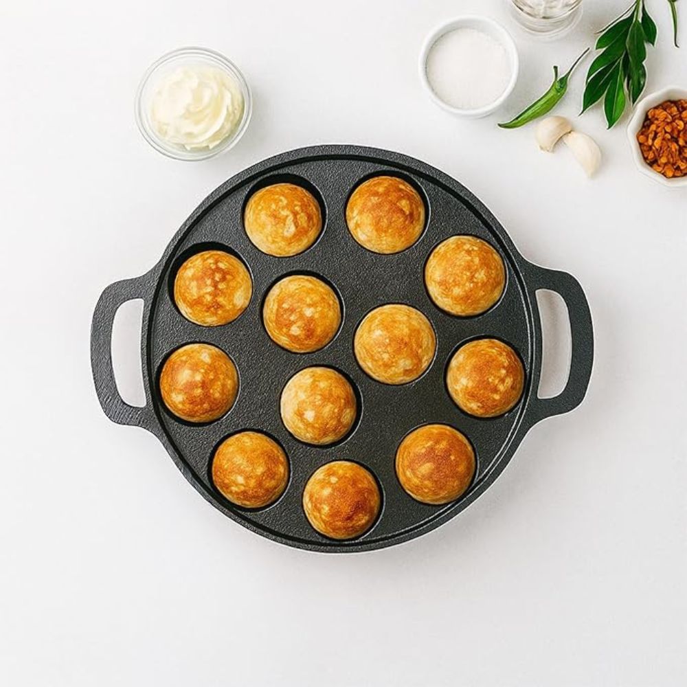 HomeEssentials 12-Cup Cast Iron Paniyaram Pan (26cm)