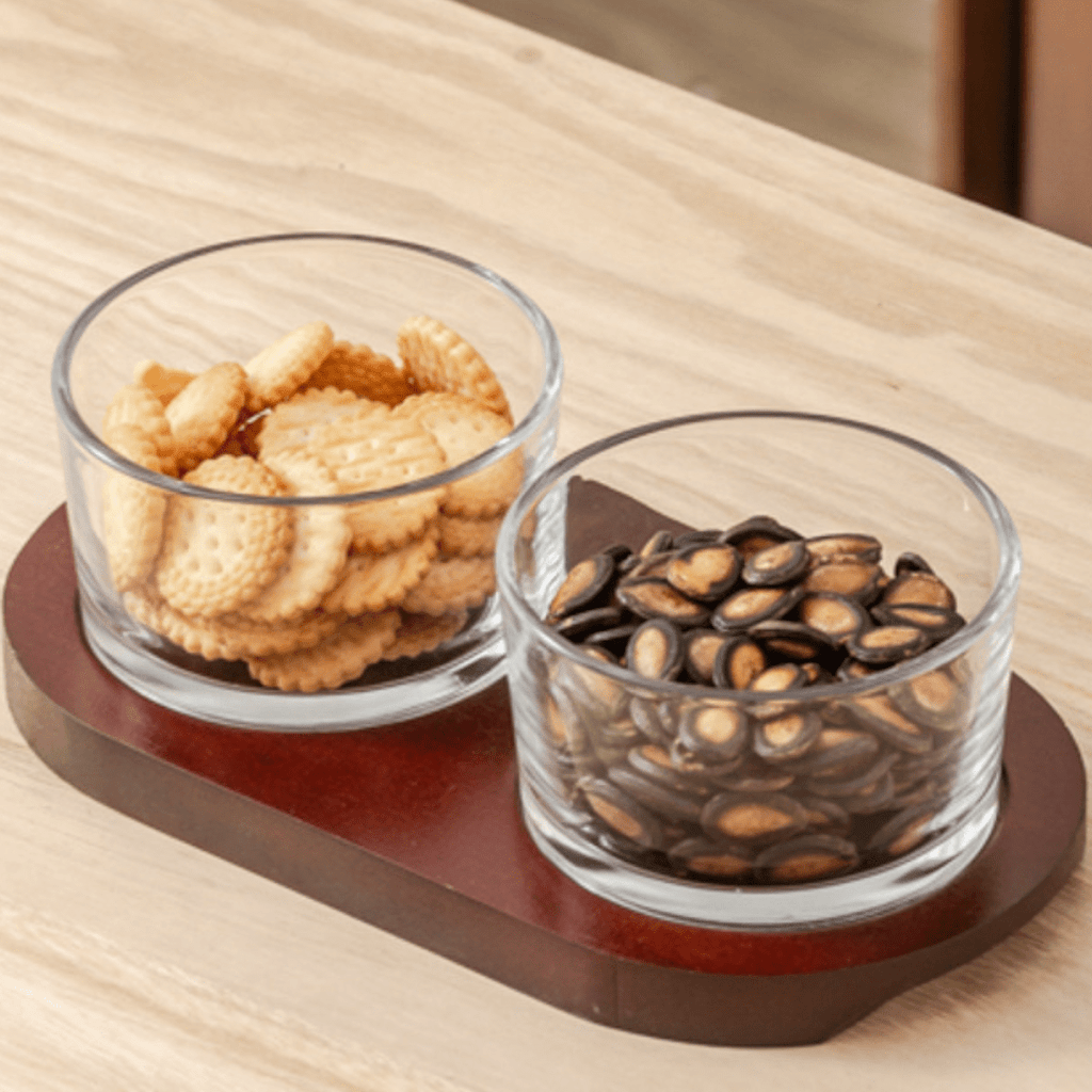Minimalist Glass Snack Plate with Bamboo Lid (2-GRID)