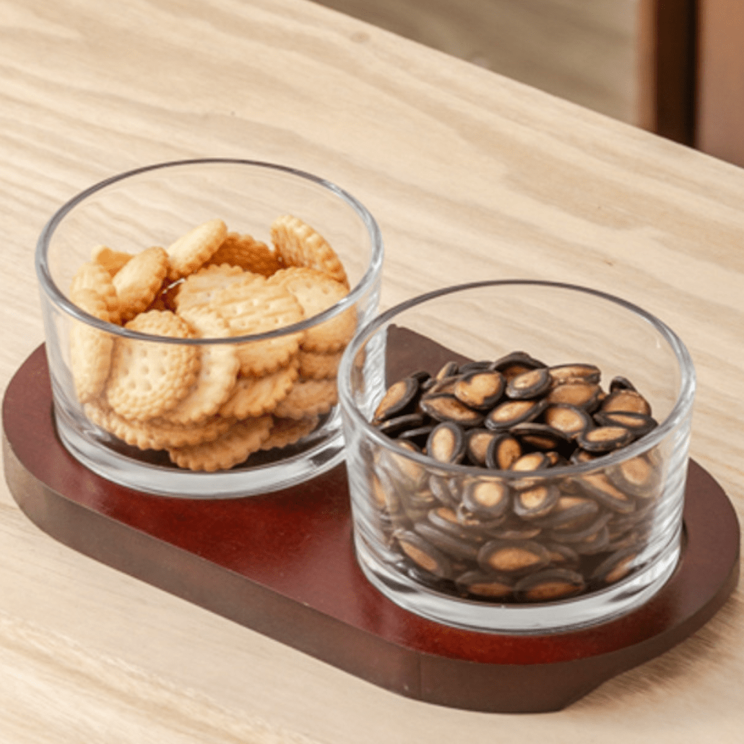 Minimalist Glass Snack Plate with Bamboo Lid (2-GRID)