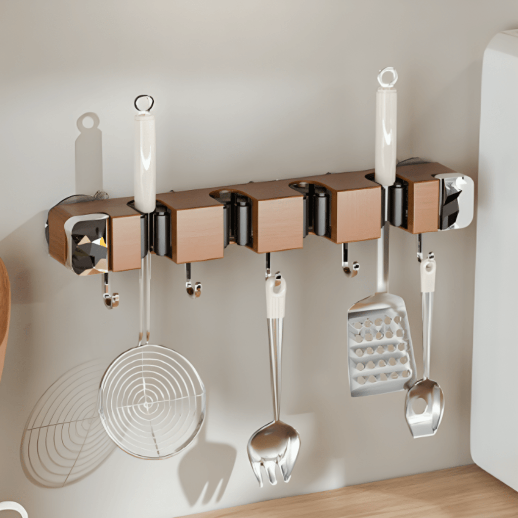 Multipurpose Wall-Mounted Storage Holder With Hooks