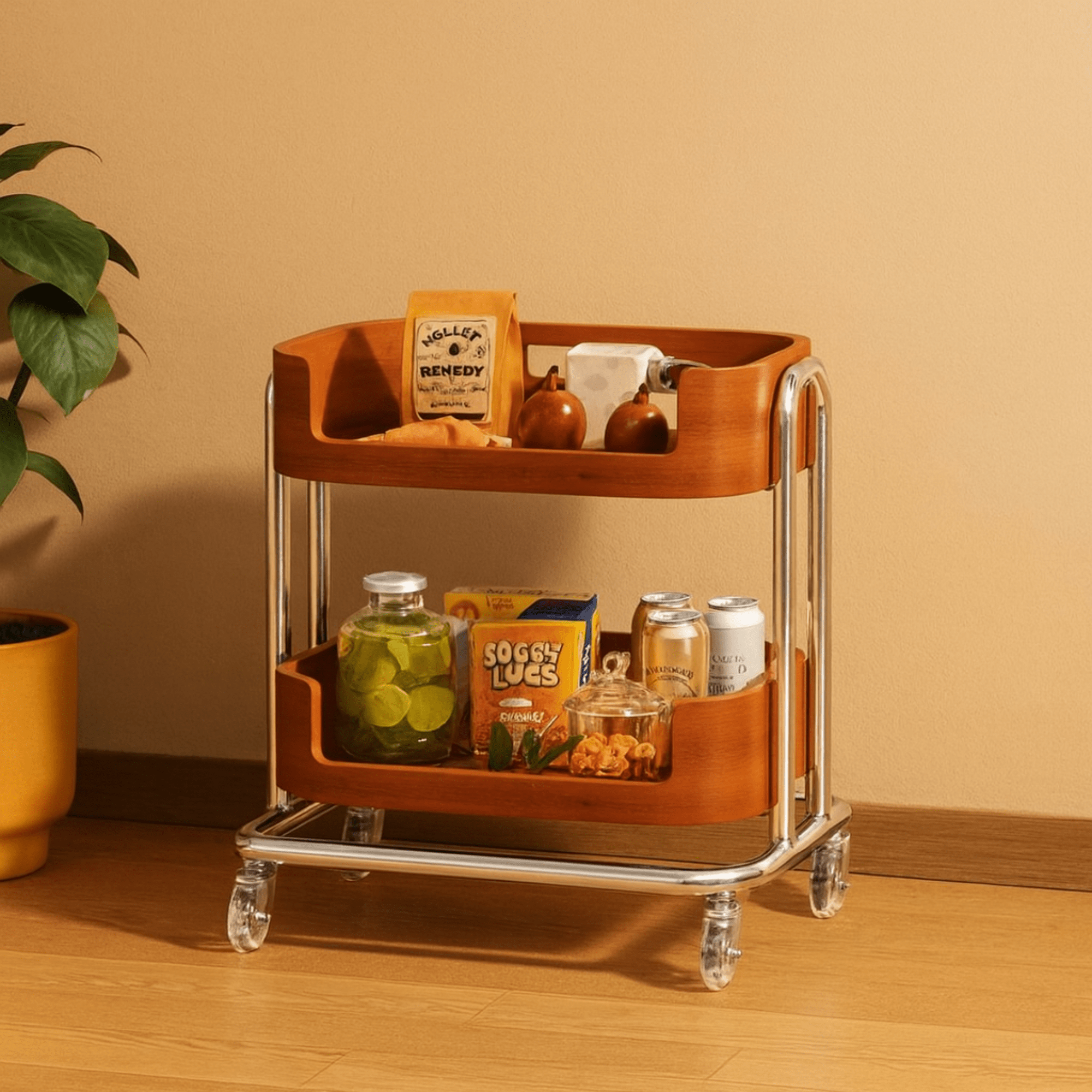 Multi-Functional Metal Wood Storage Rack with Wheels