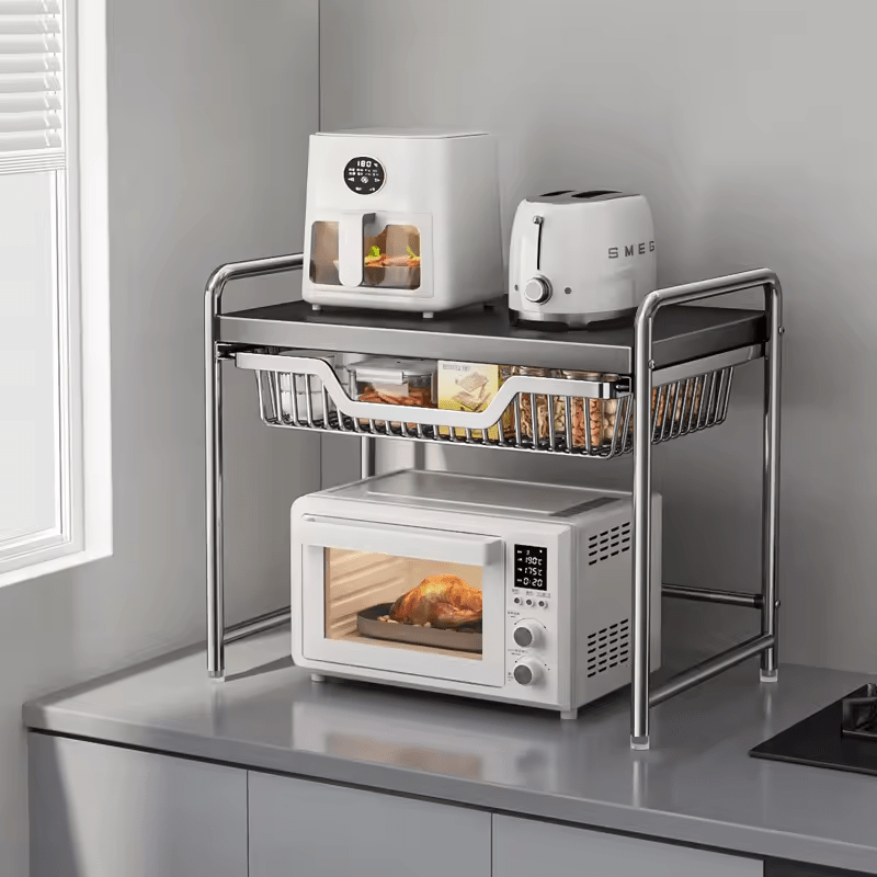 Multi-Functional Stainless Steel Kitchen Shelf with Pull-Out Tray