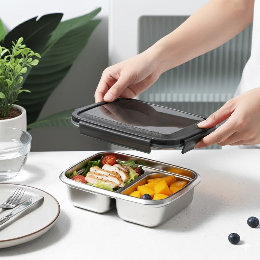 Multi-Purpose Stainless Steel 2-Compartment Food Storage Container (1800ml)